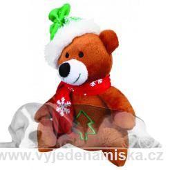 Vánoční Hračka pes Medvěd s čepičkou plyš 20cm TR 1ks